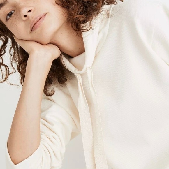 New Madewell MWL Ribbed Funnelneck Sweatshirt XS Cream Relaxed Slouchy Boxy - Picture 4 of 13